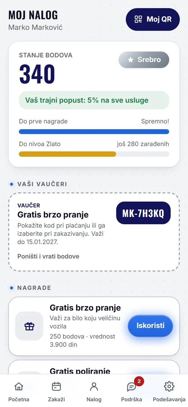 Mojsilov aplikacija: bodovi, nivoi i nagrade