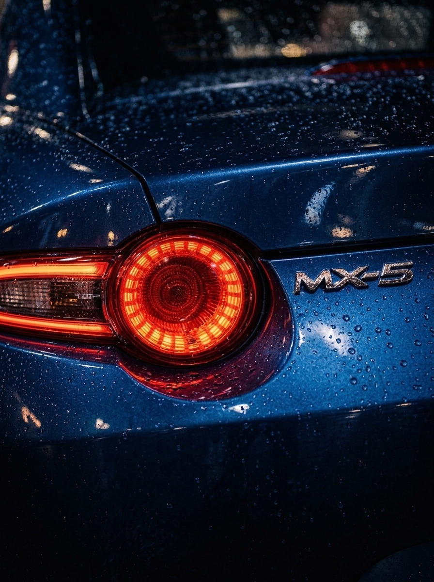 Detalj zadnjeg svetla automobila sa kapljicama nakon detailinga